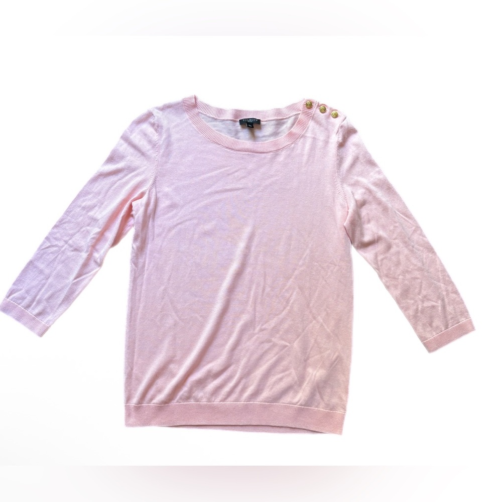 Talbots Crewneck Light Pink Sweater Nautical Gold Buttons Preppy Coastal Beach